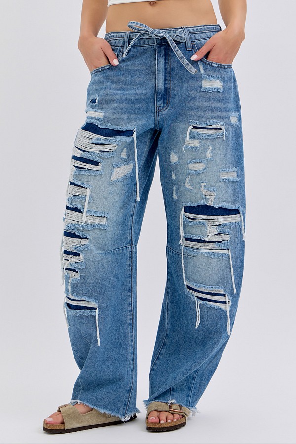 Mid Waist Barrel Leg with Belt